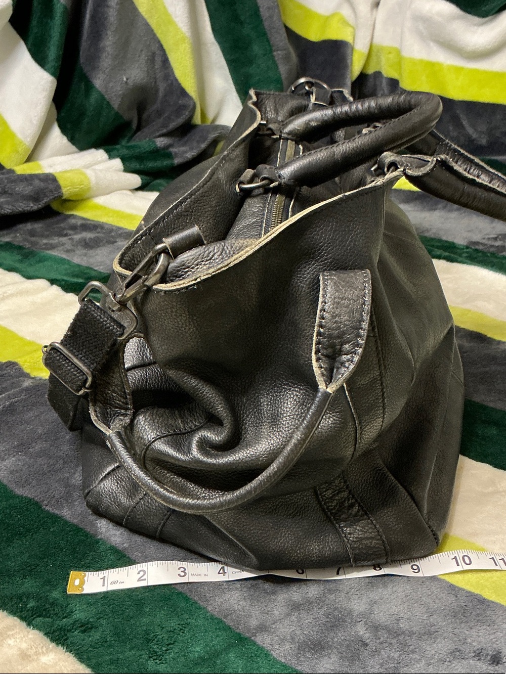 Free People We The Free Leslie Leather Tote Bag Satchel Distressed Black - Picture 8 of 14